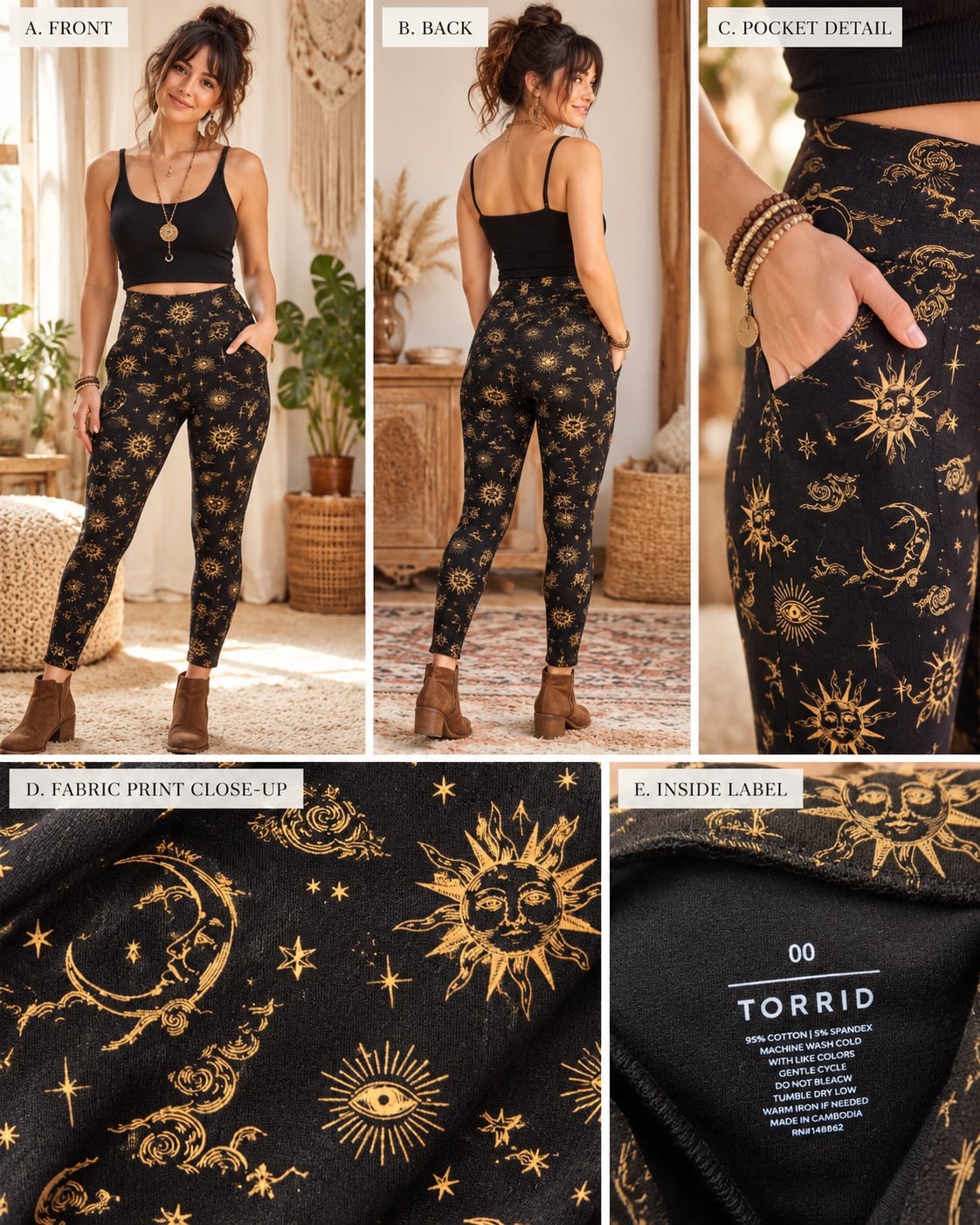 Torrid Leggings Size 00 Black Celestial Sun Moon Print Pockets Torrid Leggings Size 00 Black Celestial Sun Moon Print Pockets