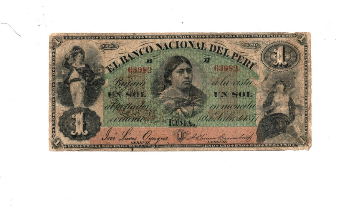 Peru - El Banco Nacional - 1 Sol Note - 1877 - S321 - Circulated