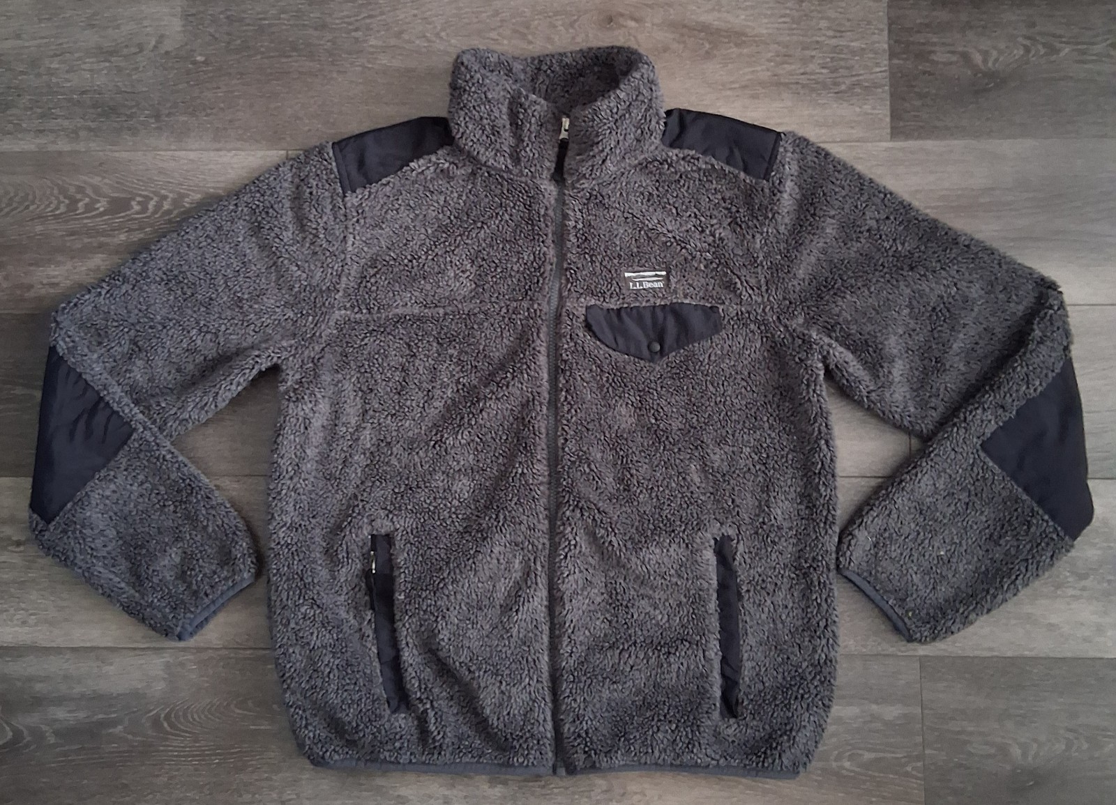 L.L.Bean Hi-Pile Sherpa Fleece Jacket Full Zip Pockets Dark Grey Size Medium 