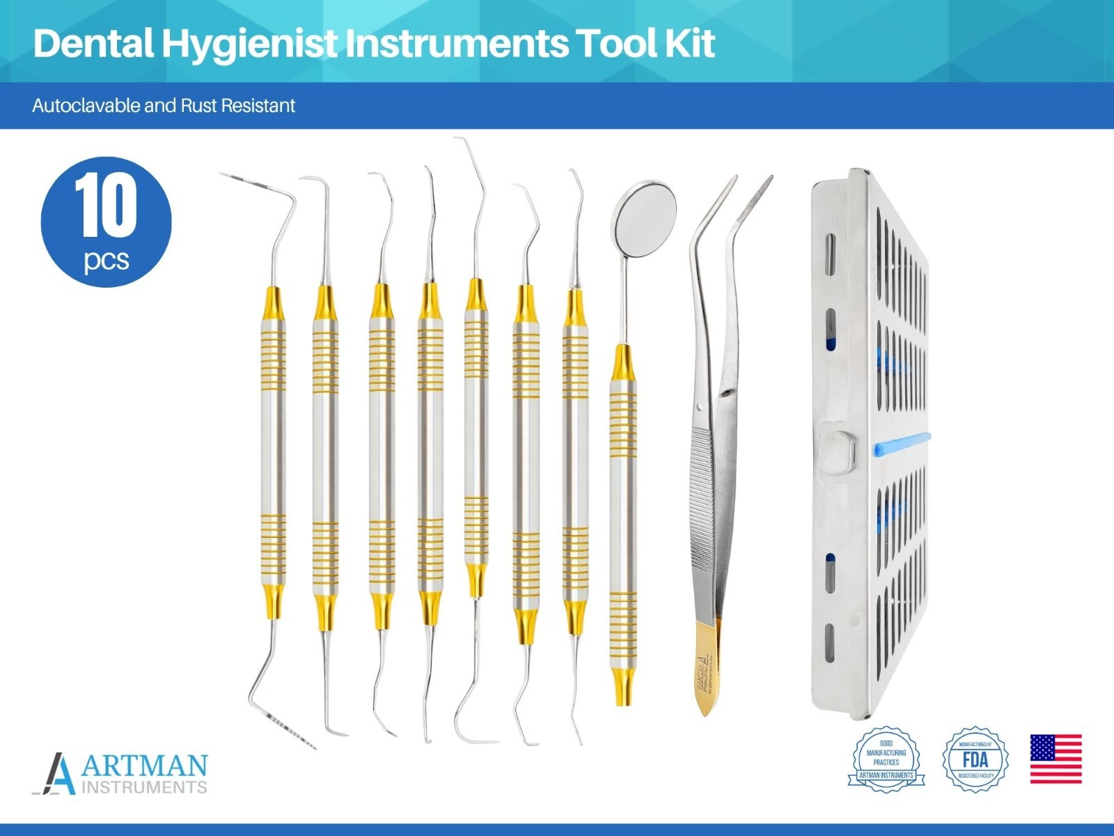 Dental Hygienist Instruments Set of 10 Tool Kit w/ Cassette ARTMAN Dental Hygienist Instruments Set of 10 Tool Kit w/ Cassette ARTMAN