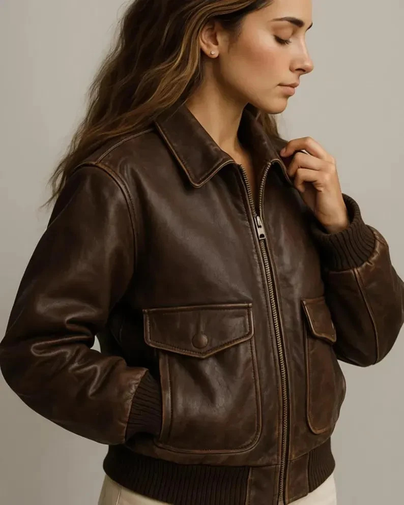 Women’s Handmade Leather Bomber Jacket | Vintage Aviator Style Brown Genuine Women’s Handmade Leather Bomber Jacket | Vintage Aviator Style Brown Genuine
