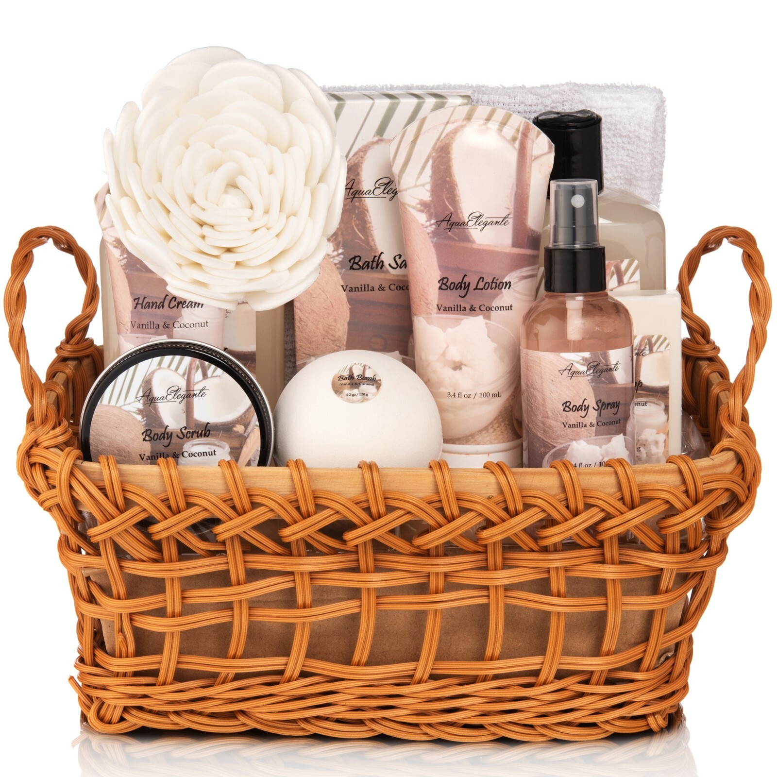 Luxury Spa Basket For Women (Aqua Elegante) - Bath Set With Coconut & Vanilla Luxury Spa Basket For Women (Aqua Elegante) - Bath Set With Coconut & Vanilla