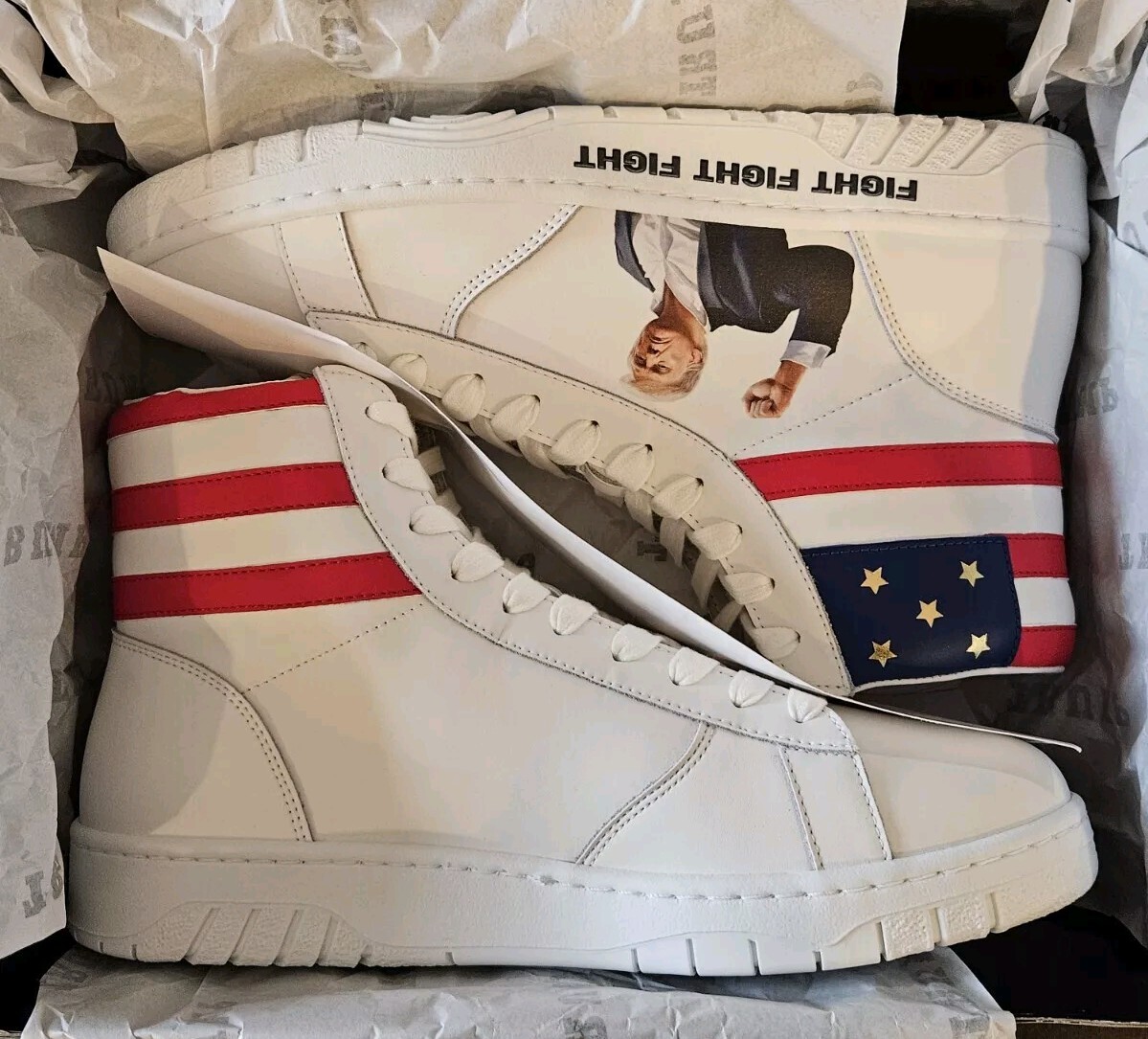 Donald Trump Fight Fight Fight High-Top Sneakers White Mens 10 IN HAND AUTHENTIC