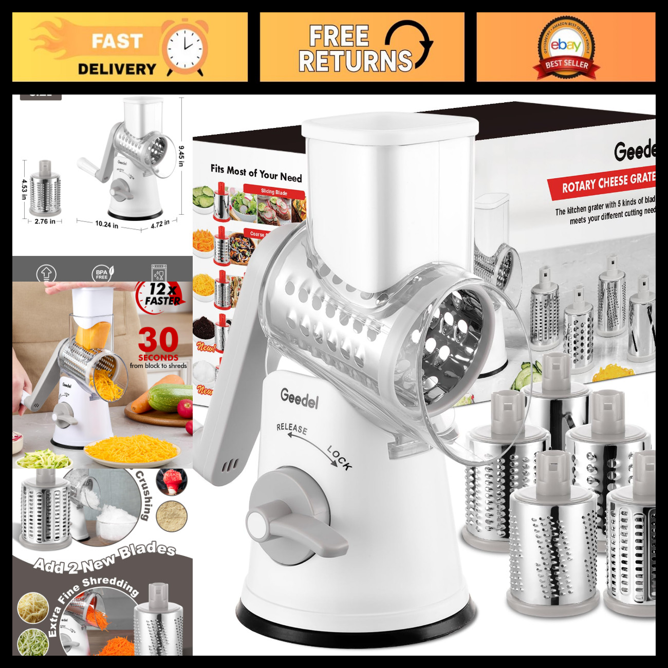 Hand Crank Rotary Cheese Grater & Vegetable Slicer - Easy Shredding Tool Hand Crank Rotary Cheese Grater & Vegetable Slicer - Easy Shredding Tool