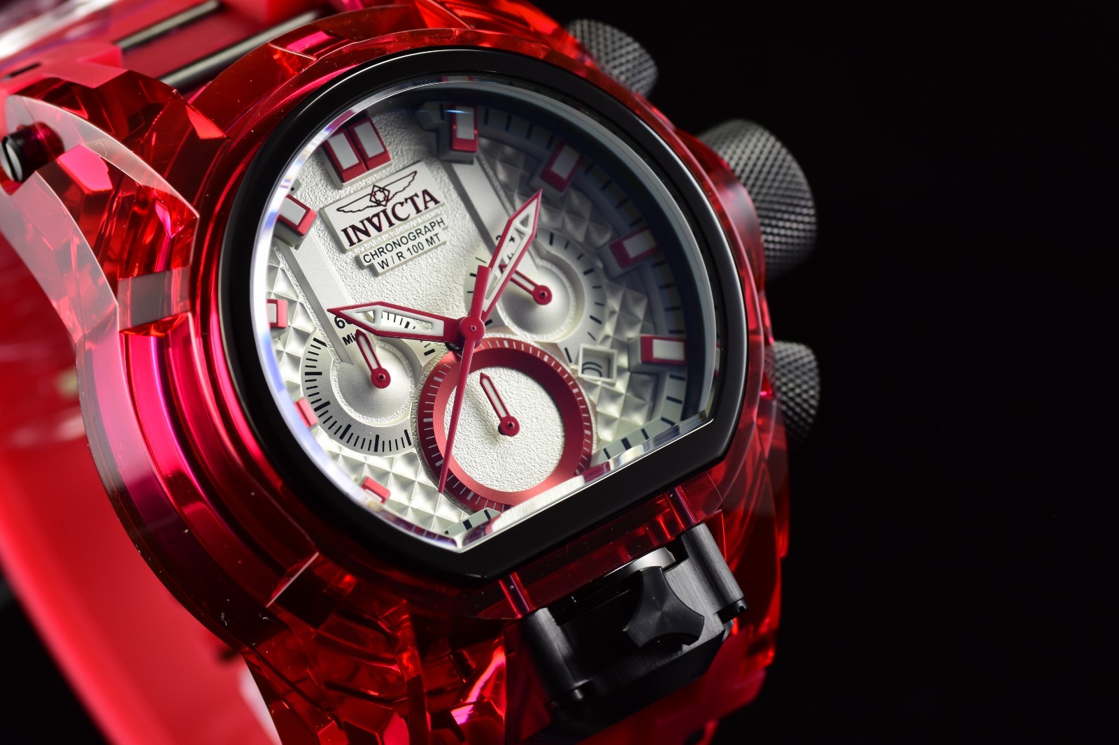 Invicta Bolt Zeus Magnum Quartz Anatomic Silver Dial Red Tone Mens Watch 52mm