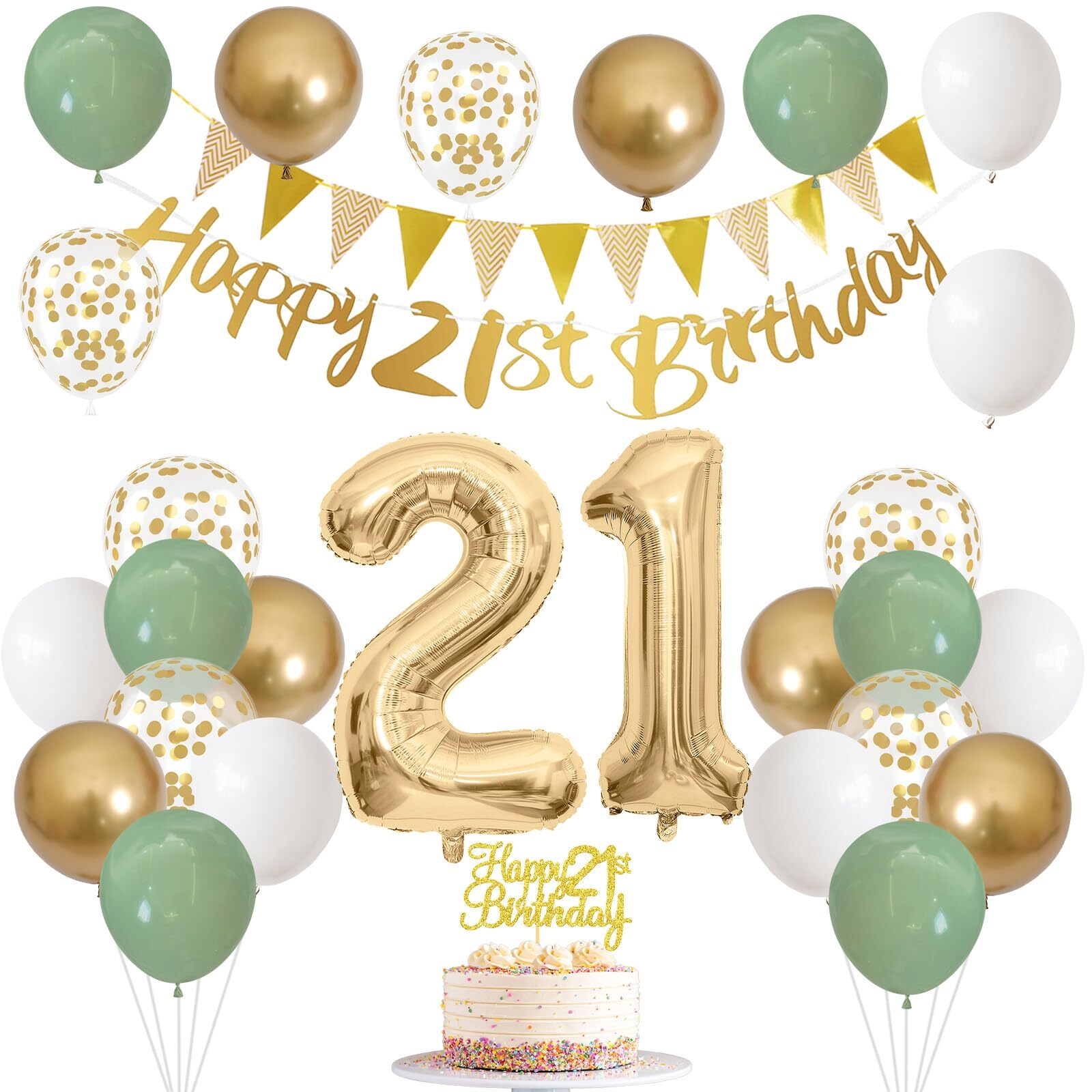 21st Birthday Decorations for Him Her, Happy Banner With Cake Topper Number 21
