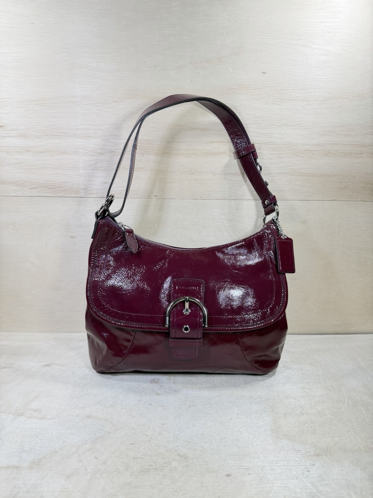 Coach Soho Purple Plum Patent Leather Flap Buckle Hobo Shoulder Bag F19709 2012 