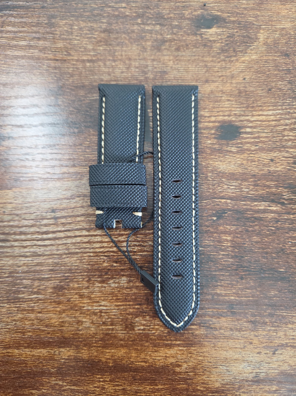 Panerai Watch 24mm OEM Black Canvas Watch Strap Beigh Stitch for Tang Buckle 
