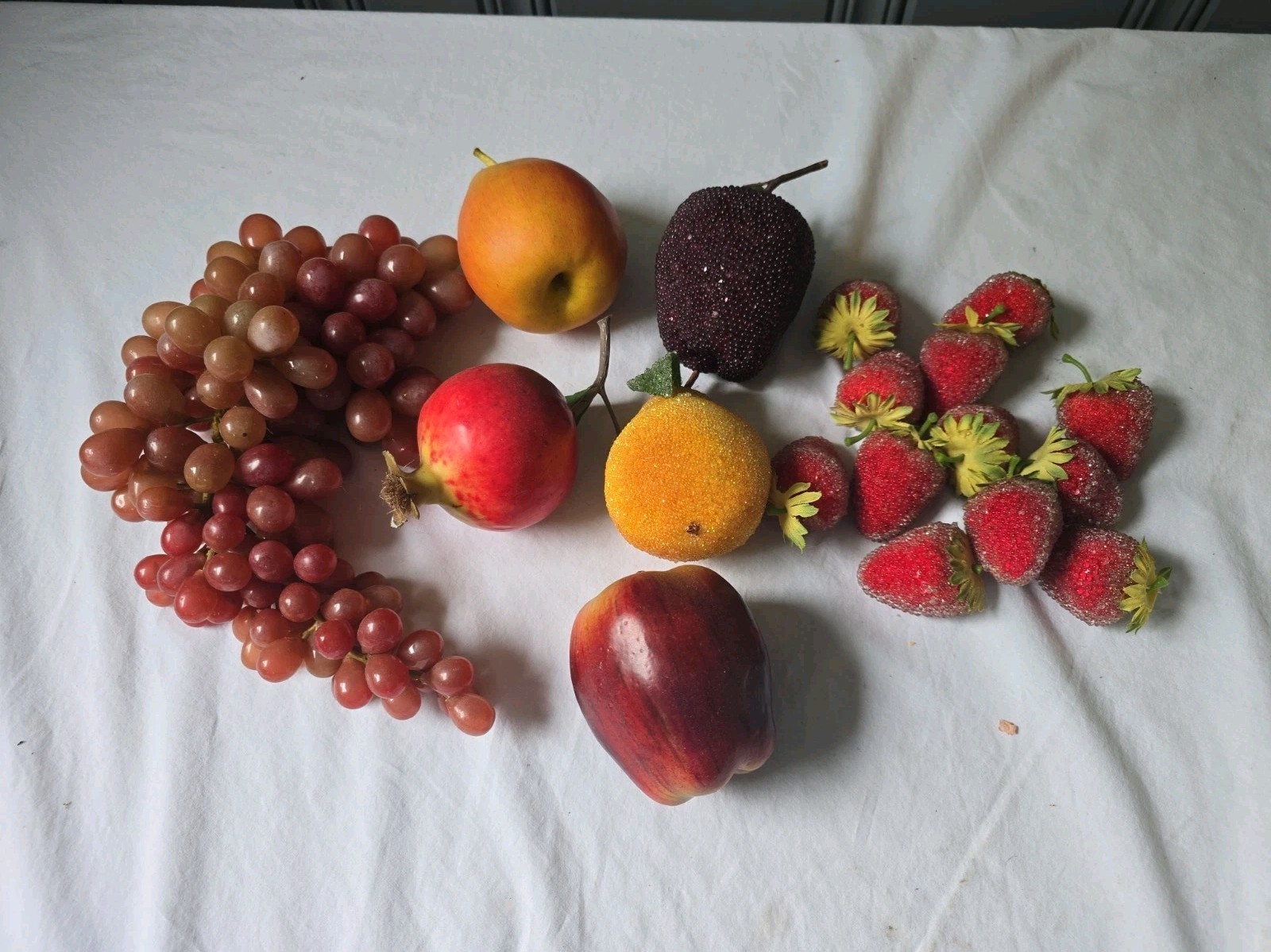 Vtg Sugared Beaded FRUIT Mixed Lot - Strawberries Grapes Apples Pears Lemon MCM