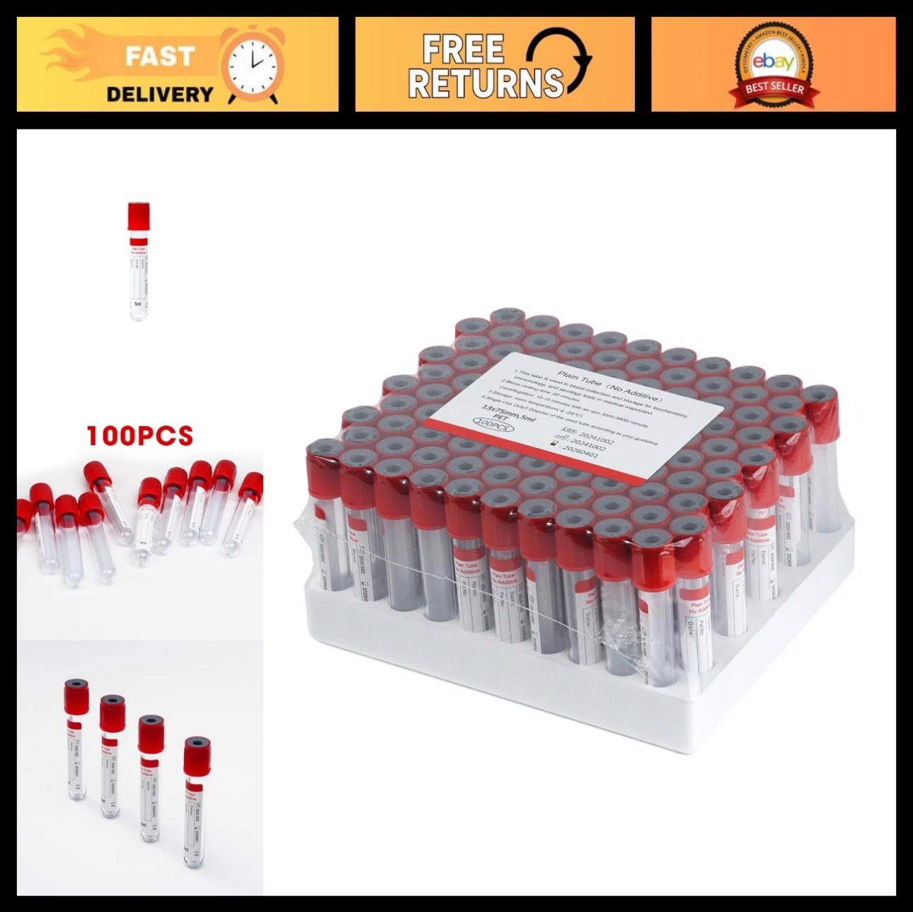 Medcore Blood Collection Tubes 5ml Plain 100 Pack Medcore Blood Collection Tubes 5ml Plain 100 Pack