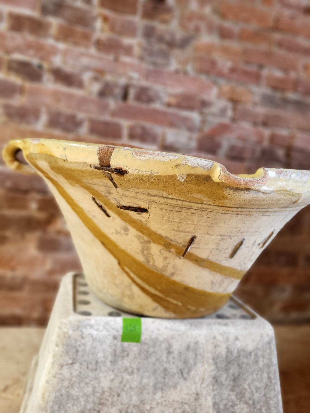 French 19th Century terracotta Gresalle Tian bowl W56cmH23cm (old staple repair) French 19th Century terracotta Gresalle Tian bowl W56cmH23cm (old staple repair)