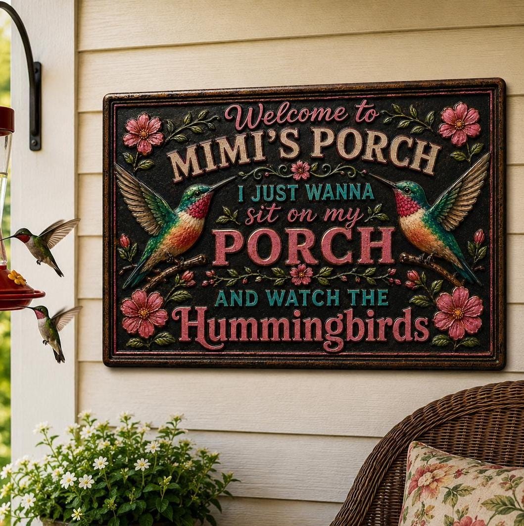 Personalized Hummingbird Porch Sign, Custom Name Porch Decor, Hummingbird Lover