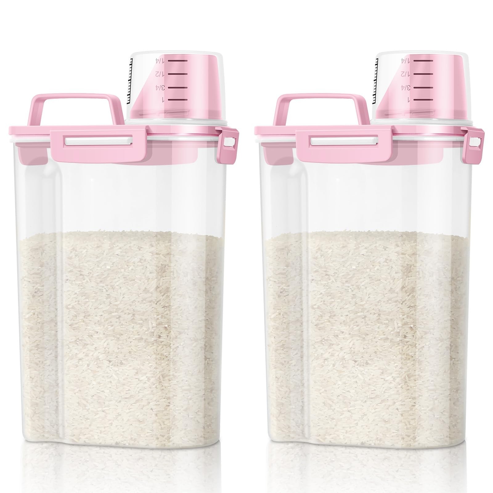 TBMax Rice Container 2 Pack 5 Lbs Cereal Storage, Pink 3+3Qt