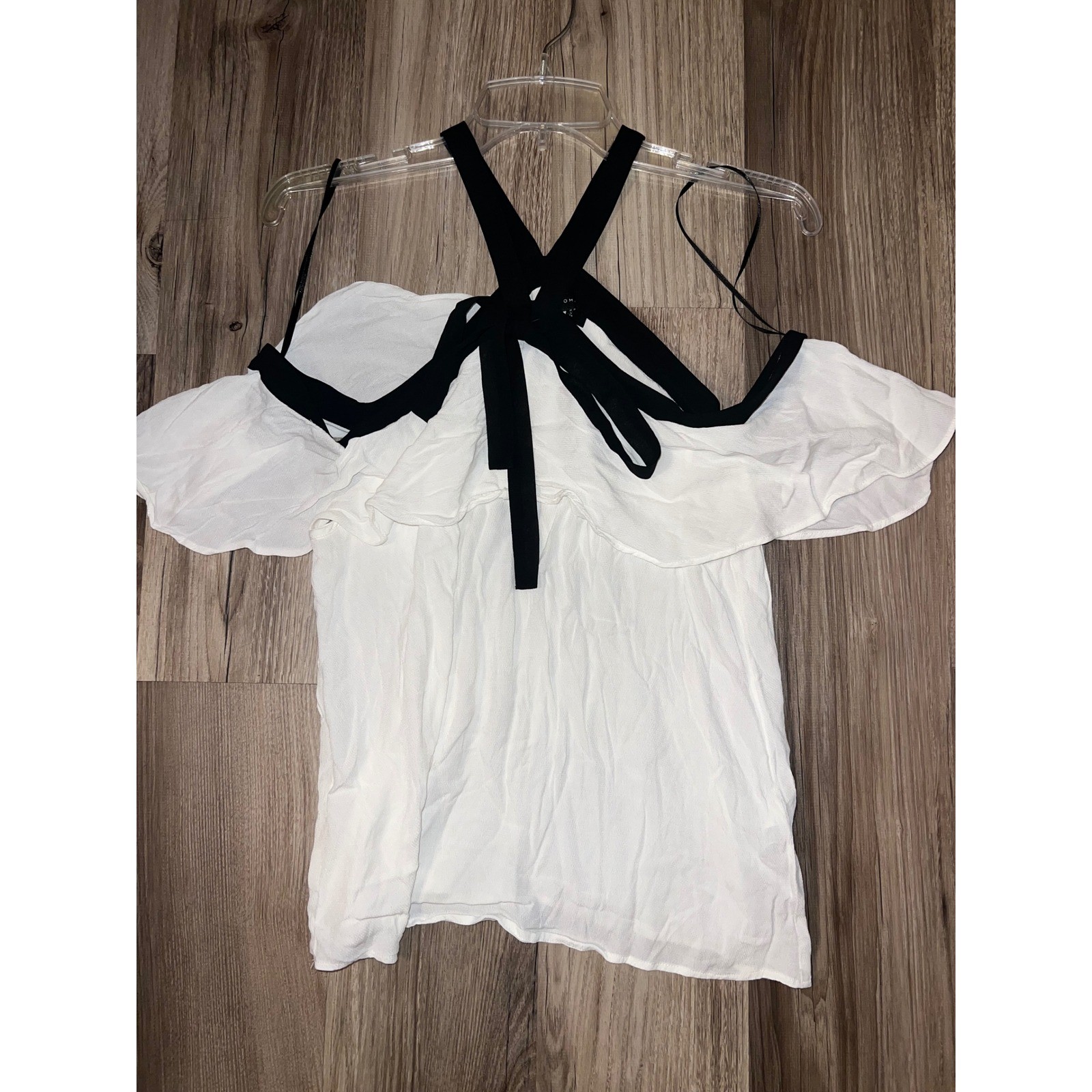 Zara Off The Shoulder Strappy B&W Top Zara Off The Shoulder Strappy B&W Top