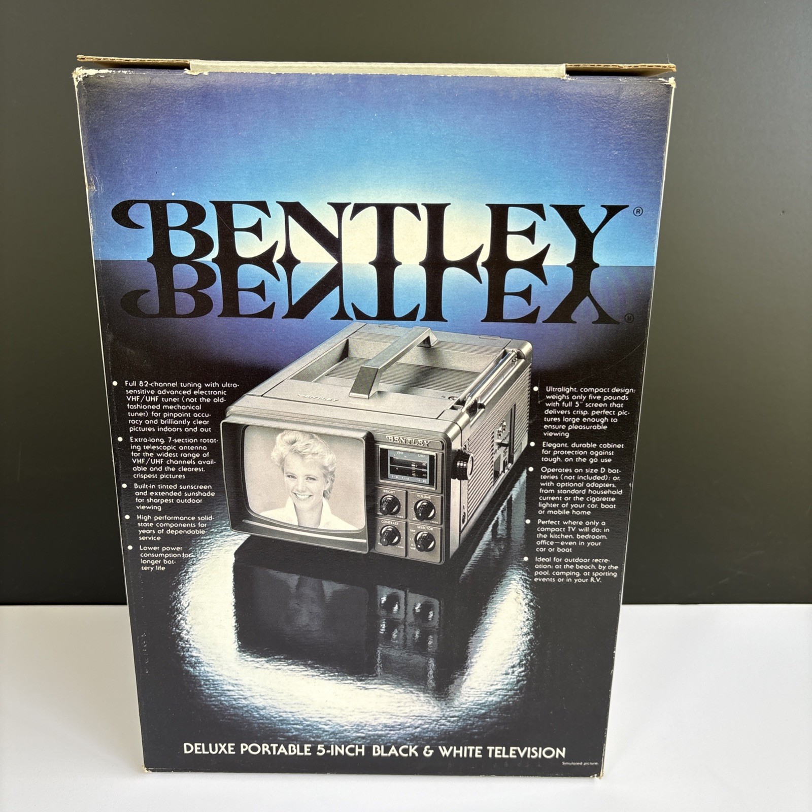 NEW Vintage 80s Bentley Portable Television In Box 100c TV Retro Decor MINT MCM NEW Vintage 80s Bentley Portable Television In Box 100c TV Retro Decor MINT MCM