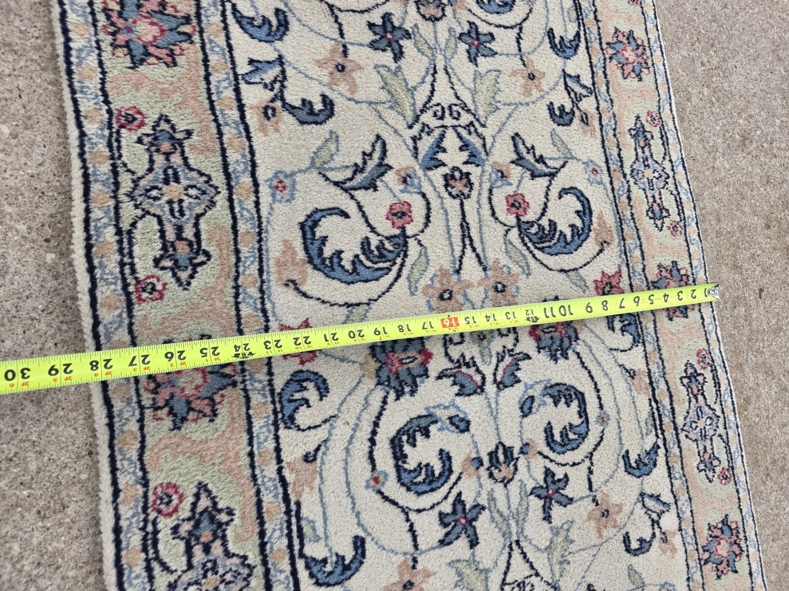 Vintage Middle Eastern Style Hand Knotted Wool Runner Rug 2.5x16.5 ft Ivory Blue