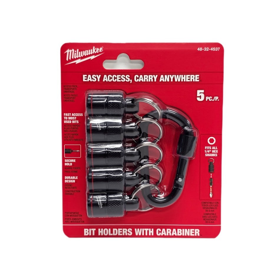 Milwaukee 48-32-4537 5PC Bit Holder w/ Carabiner – Durable Magnetic Bit Storage