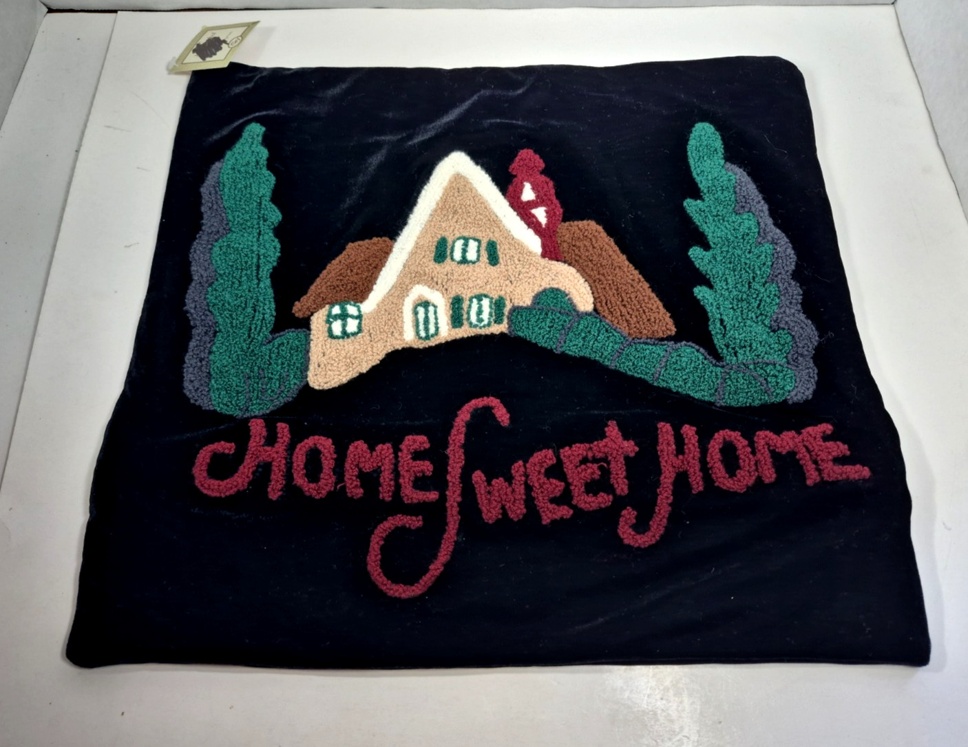Vintage Hand made Velvet Pillow Cover Home Sweet Home Cottagcore Cozy Sweater