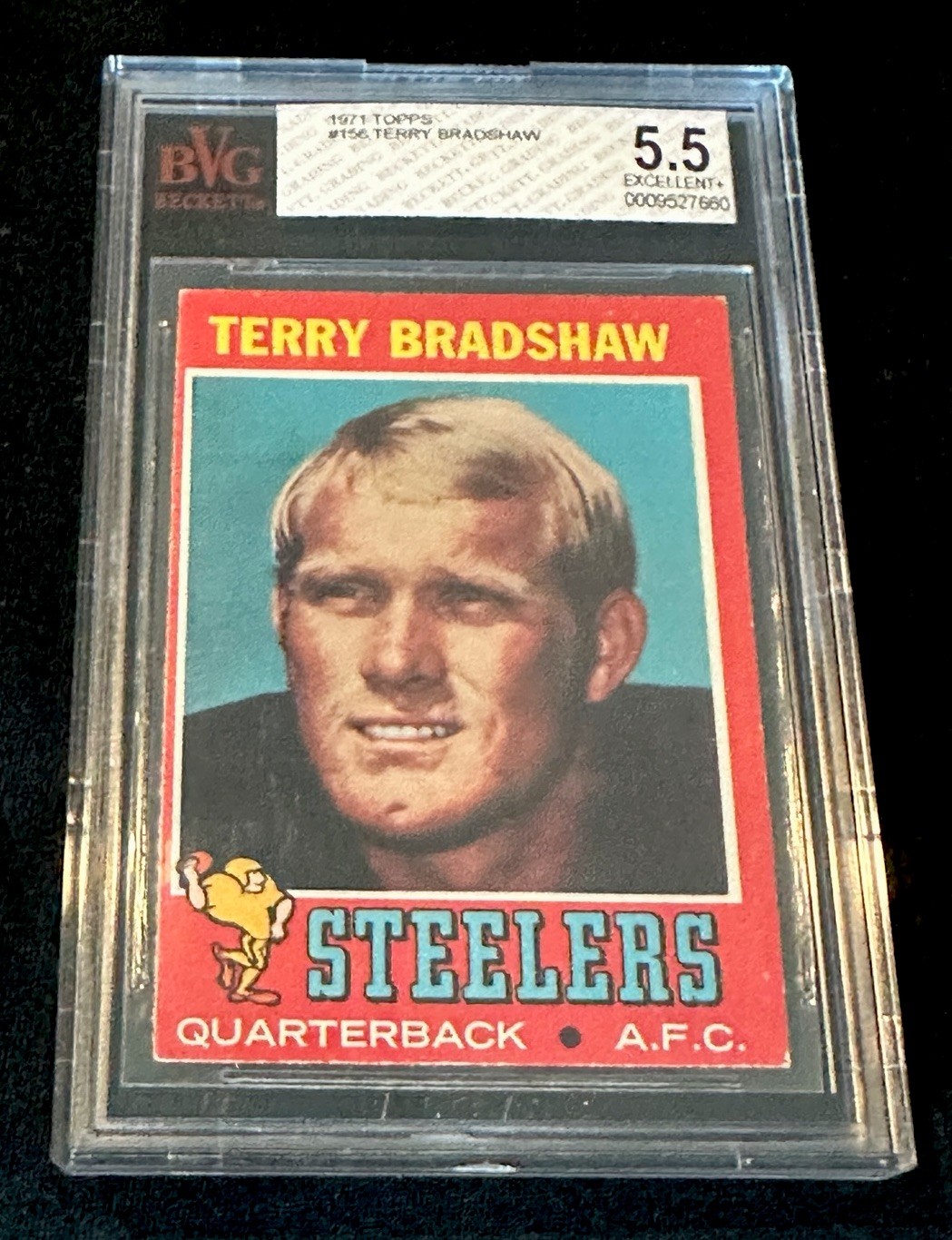 TERRY BRADSHAW 1971 Topps RC #156 BGS 5.5 Excellent+ Pittsburgh Stealers NFL TERRY BRADSHAW 1971 Topps RC #156 BGS 5.5 Excellent+ Pittsburgh Stealers NFL
