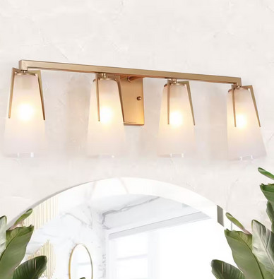 Uolfin 28 in. Modern Farmhouse Bathroom Vanity Light, 4-Light Gold Wall Sconces Uolfin 28 in. Modern Farmhouse Bathroom Vanity Light, 4-Light Gold Wall Sconces