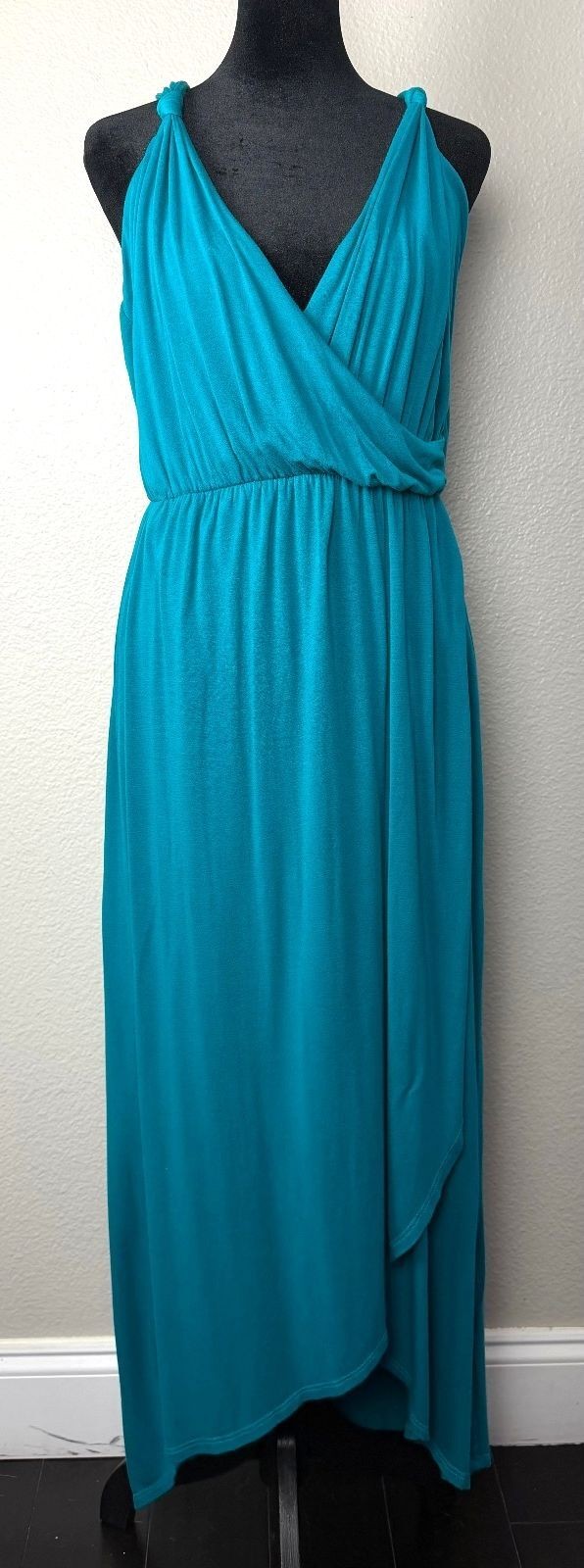 Teal Boho Goddess Maxi Dress High Low Wrap Front L