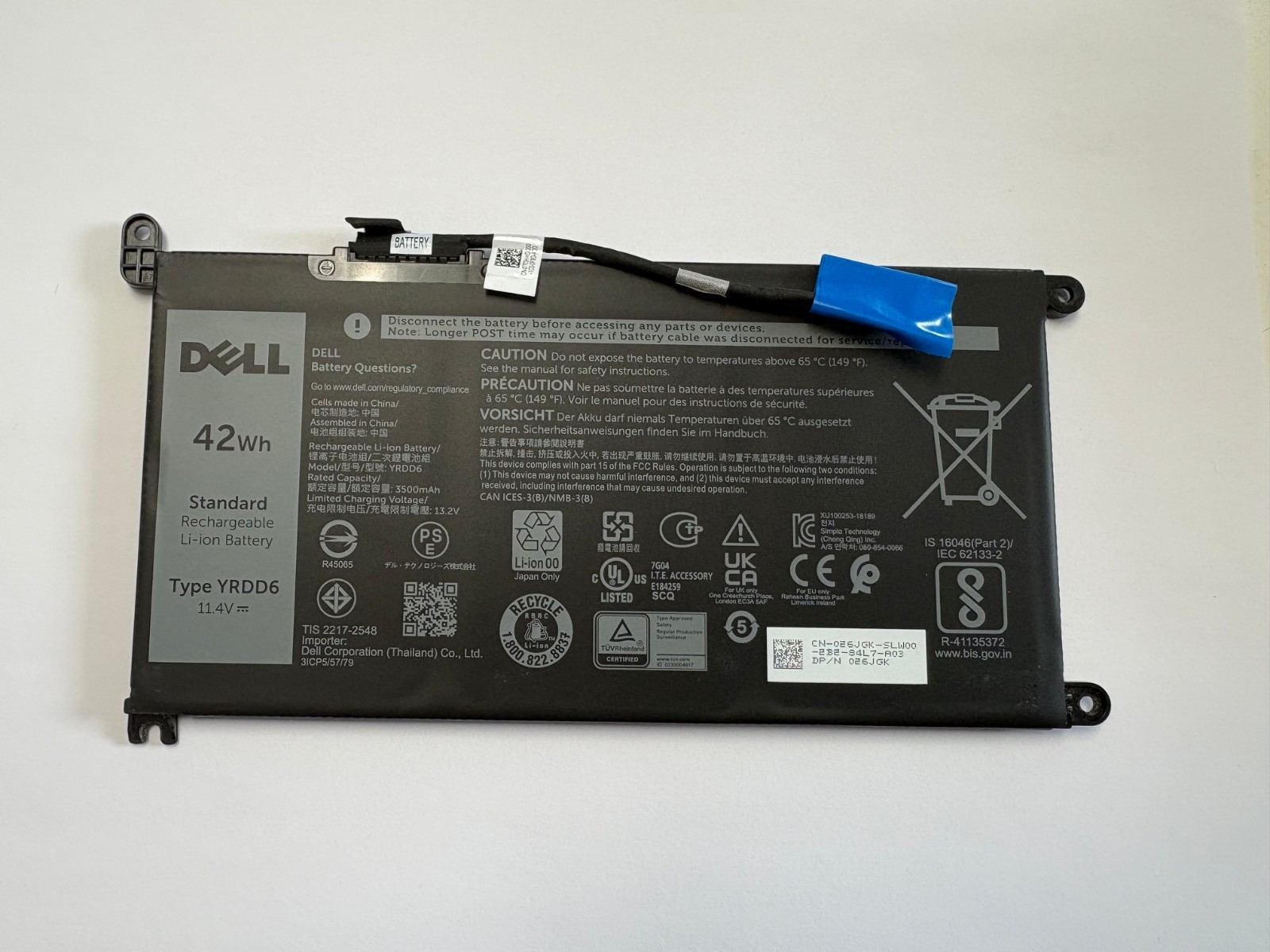 Replacement Laptop Battery 42Wh YRDD6 For DELL Inspiron/ Latitude/ Vostro Replacement Laptop Battery 42Wh YRDD6 For DELL Inspiron/ Latitude/ Vostro
