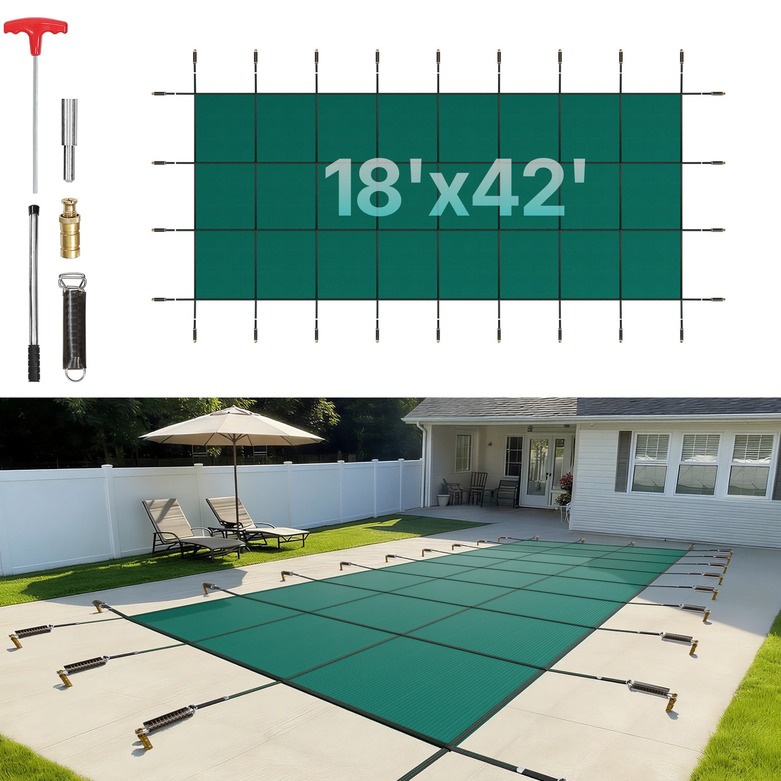 Uimoso Rectangular Inground Pool Safety Cover for 16x40ft Pools Uimoso Rectangular Inground Pool Safety Cover for 16x40ft Pools