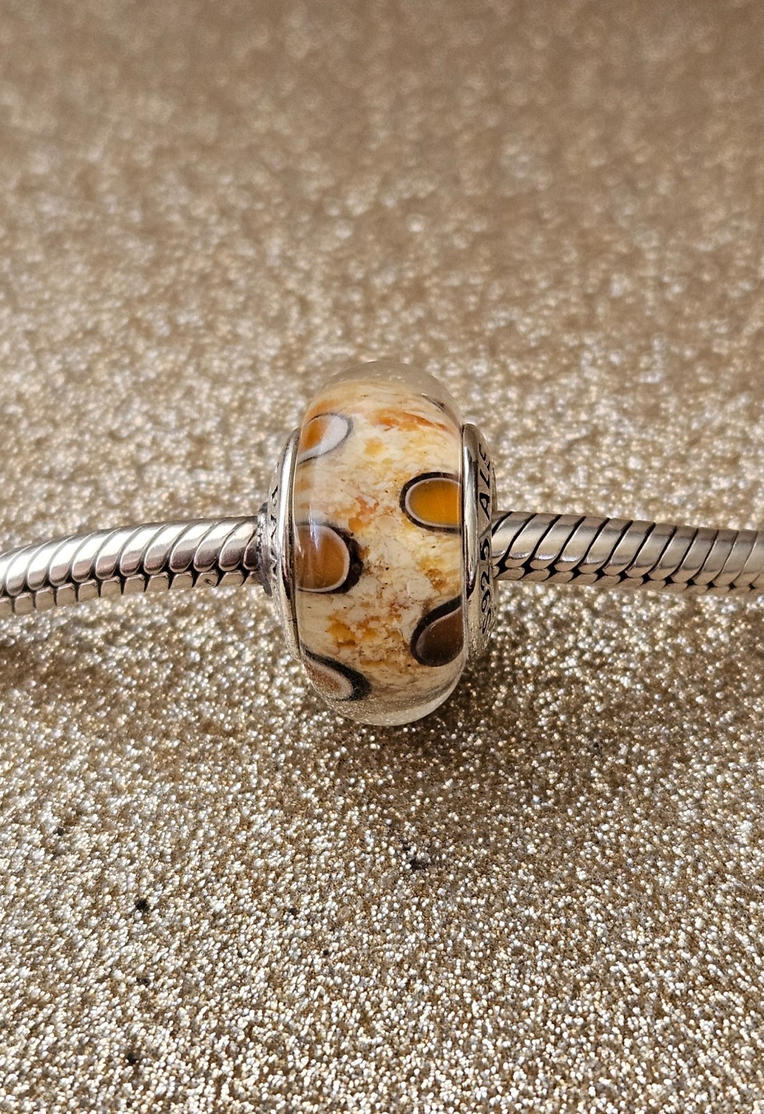 Authentic Pandora Silver Animal Print Leopard Murano Charm