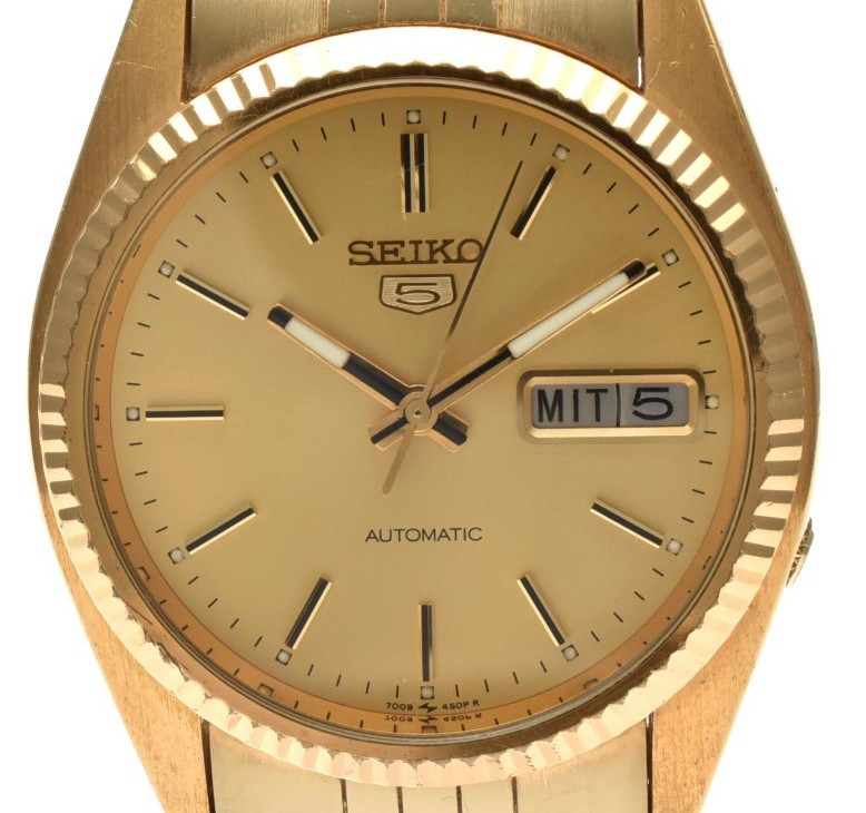 [Exc+5] SEIKO 5 7S26-0500 Gold Day Date Automatic Men's Watch JAPAN