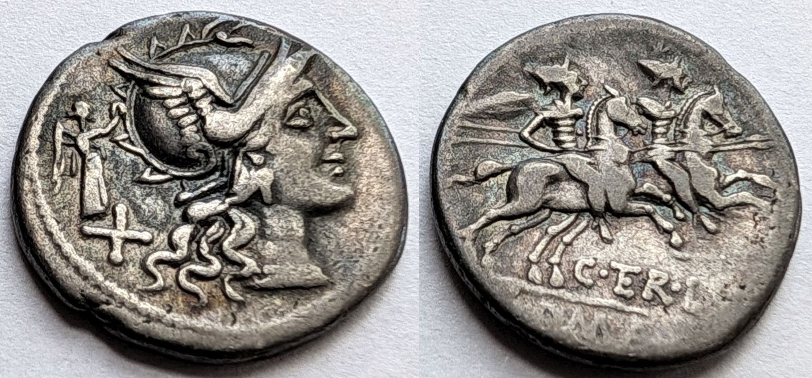 Roman Republic C Terentius Lucanus Silver Denarius 147 BC Roma Dioscuri 4.00g
