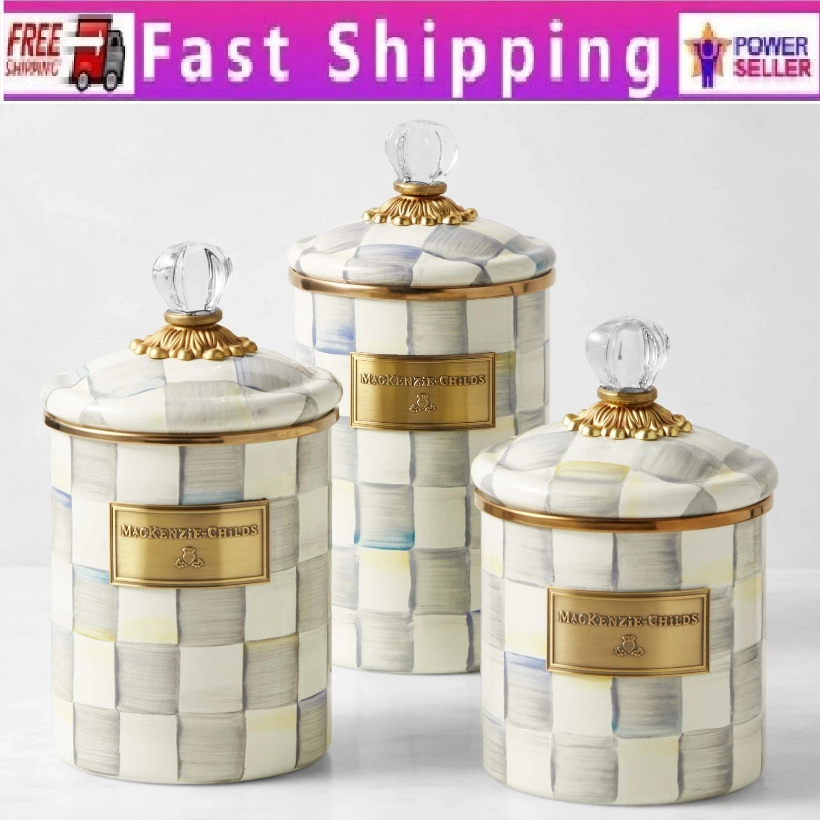 MacKenzie-Childs Sterling Check Canister, Set of 3 MacKenzie-Childs Sterling Check Canister, Set of 3