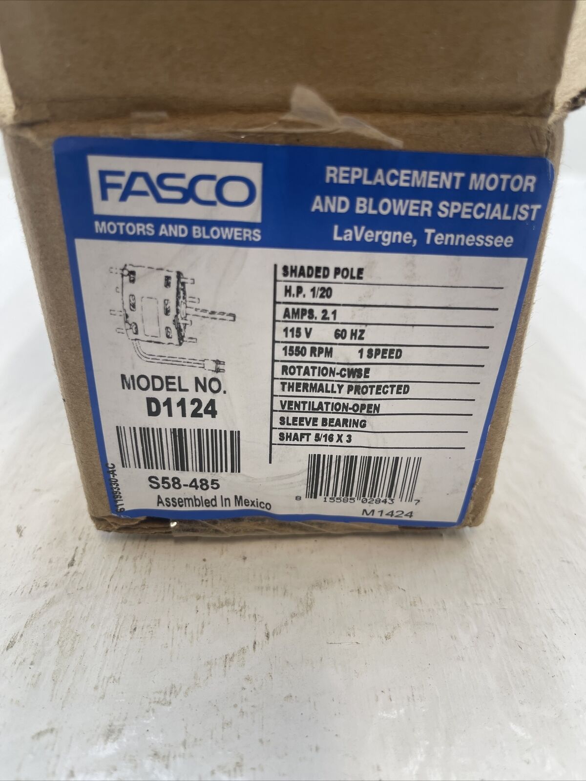 Fasco D1124 3.3-Inch 115 Volts 1550 RPM Shaded Pole Motor