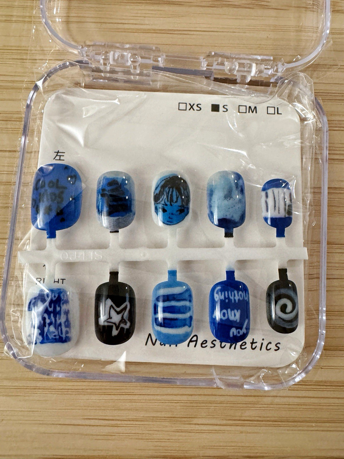 Blue Y2K Press On Nails Short Square Abstract Graphic Nails Indie Aesthetic Blue Y2K Press On Nails Short Square Abstract Graphic Nails Indie Aesthetic