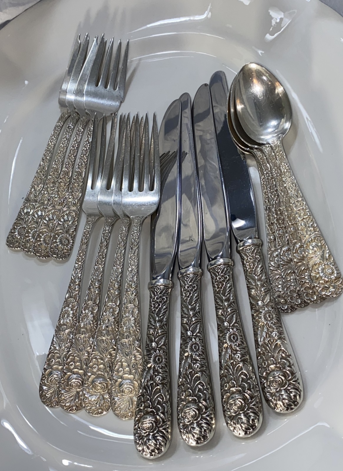 S Kirk & Son + Kirk Stieff Sterling Silver Repousse Flatware Set - Service for 4