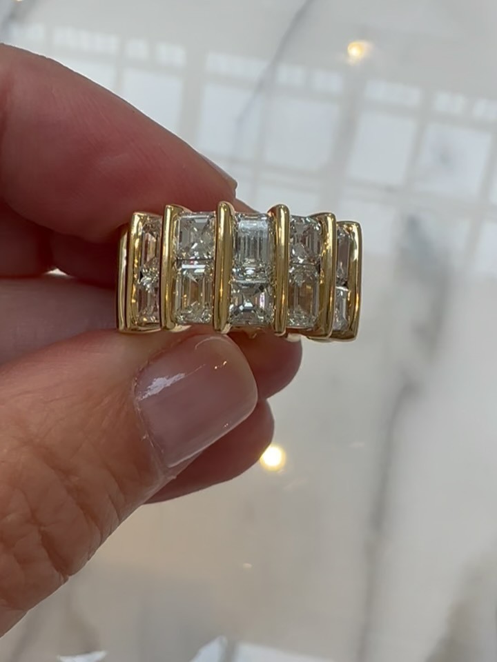 Luxury 5.00 Ct Emerald Cut Lab Grown Diamond Eternity Band Solid 14K Yellow Gold