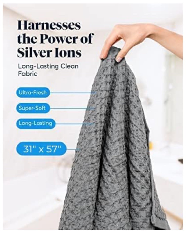 SUTERA - Silverthread Antimicrobial Grey Bath Waffle Towel - 31in X 57in