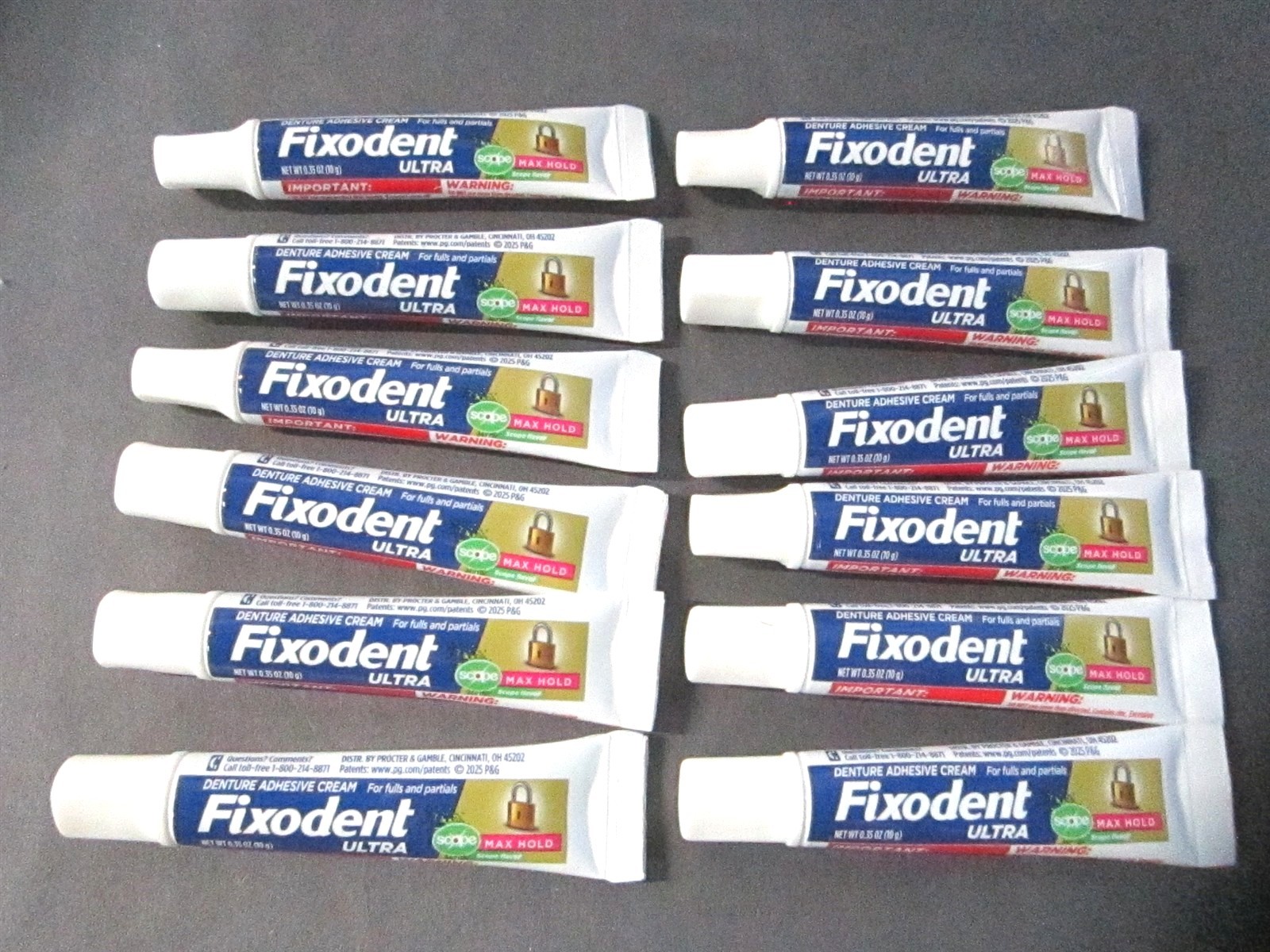 Fixodent 0.35oz Ultra Max Hold with Scope Travel/Pocket Size Tubes - Lot of 12