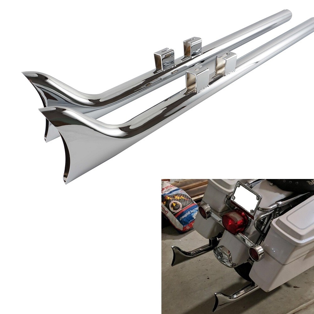 Chrome 36”Fishtail Slip On Exhaust Pipe  for Harley Touring Road King 1995-2016