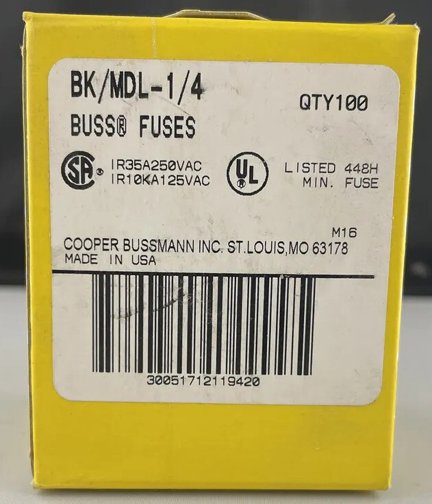 LOT OF 100 MDL-1/4   Buss Fuses