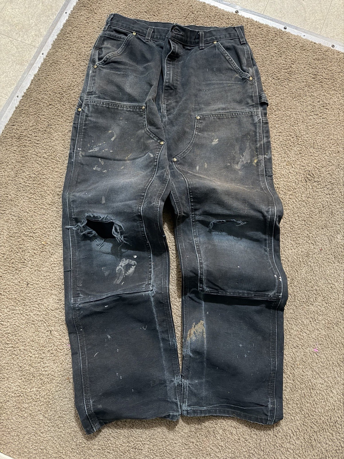 Black Carhartt Double Knee Sized 34-34 Vintage USA Made