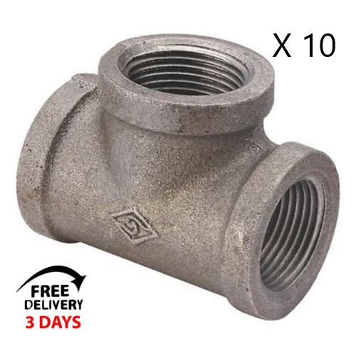 1/2 INCH BLACK IRON GAS PIPE THREADED TEE FITTINGS PLUMBING.LOT OF (10) 1/2 INCH BLACK IRON GAS PIPE THREADED TEE FITTINGS PLUMBING.LOT OF (10)