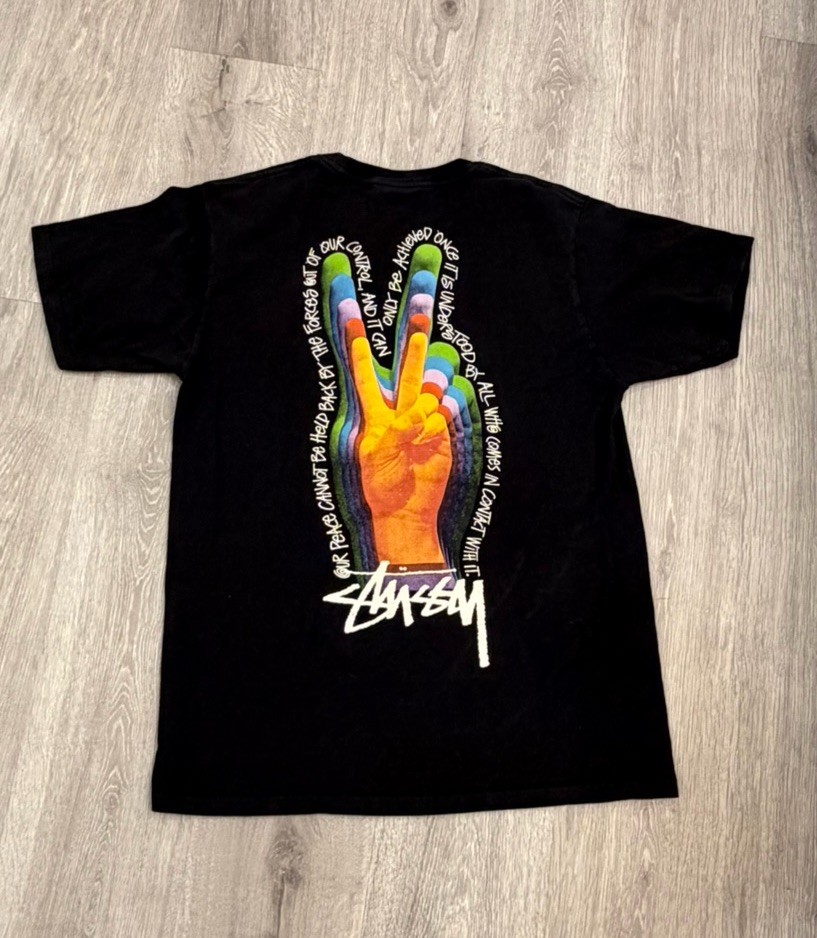 Stüssy Peace Hand Tee – Graphic Back – Black – Size M Stüssy Peace Hand Tee – Graphic Back – Black – Size M