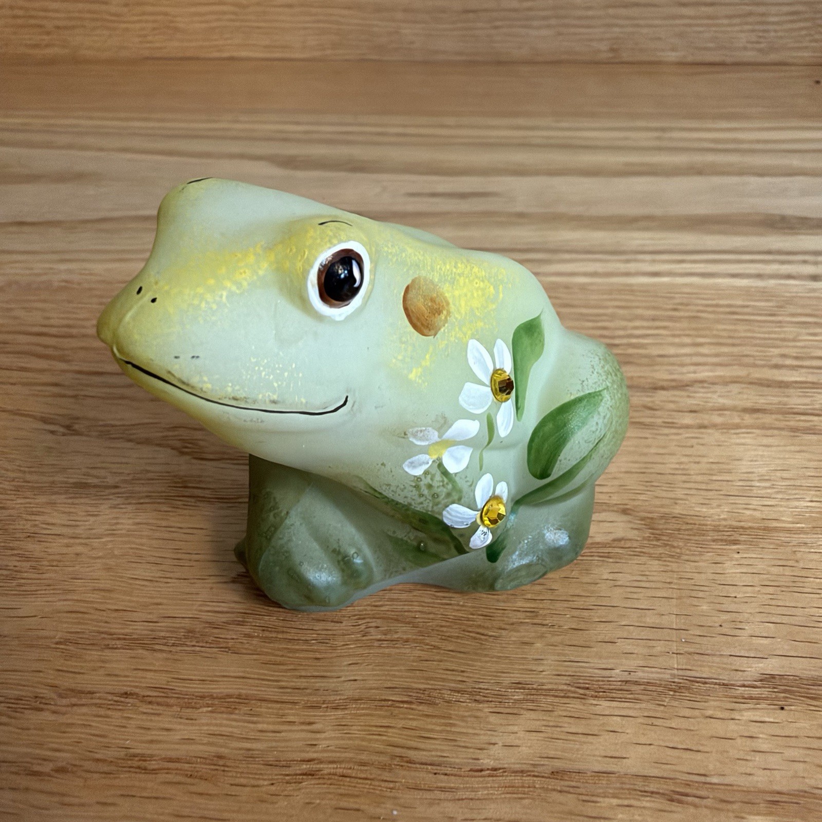 FENTON Frog Satin Glass Green Floral Signed Riley Hand painted Crystal FENTON Frog Satin Glass Green Floral Signed Riley Hand painted Crystal
