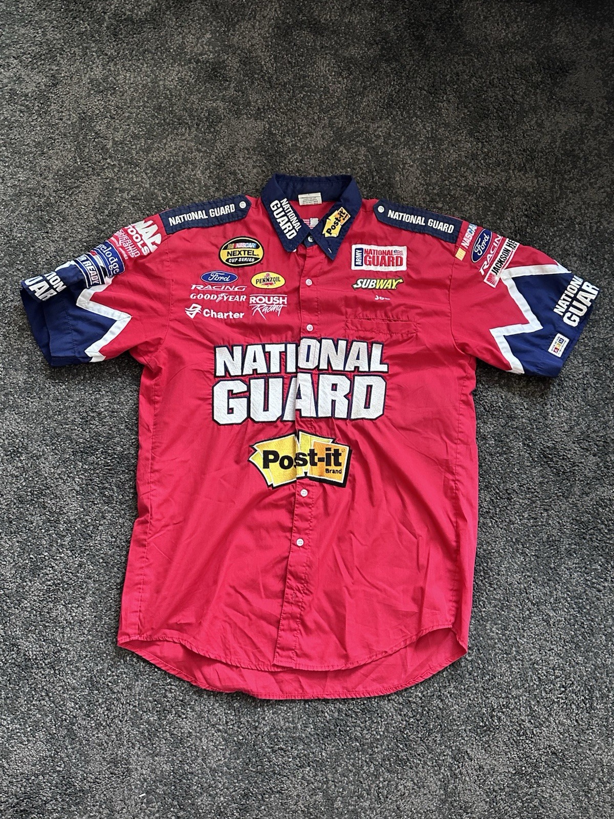 VINTAGE GREG BIFFLE RACE USED ROUSH RACING PIT CREW SHIRT Size LARGE VINTAGE GREG BIFFLE RACE USED ROUSH RACING PIT CREW SHIRT Size LARGE