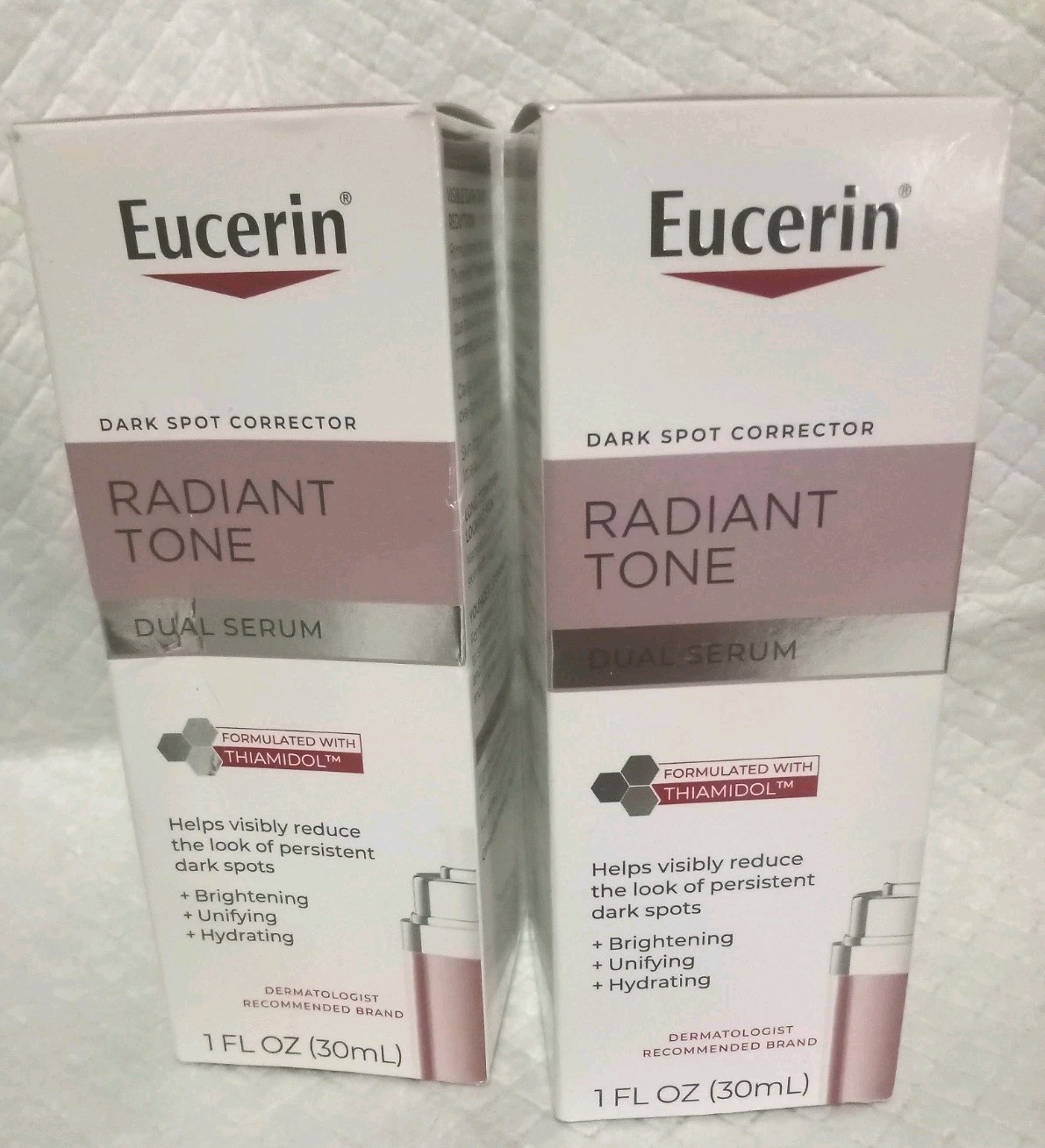 EUCERIN RADIANT TONE DARK SPOT CORRECTOR DUAL SERUM WITH THIAMIDOL 1oz ea 2 PACK EUCERIN RADIANT TONE DARK SPOT CORRECTOR DUAL SERUM WITH THIAMIDOL 1oz ea 2 PACK