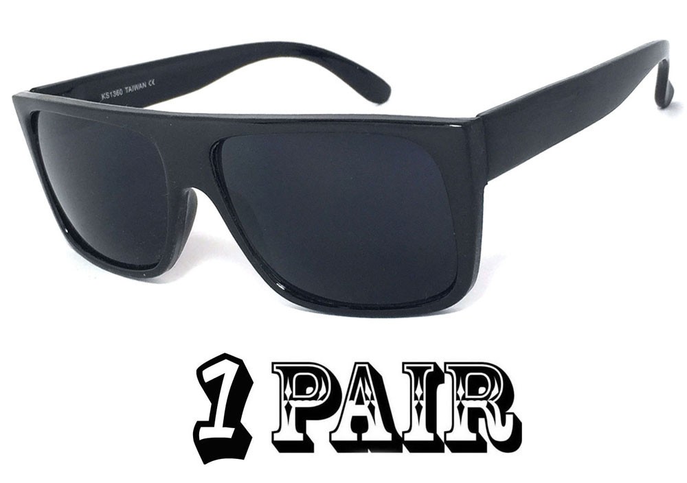 Retro Square Frame Sunglasses Mens Womens Flat Top Square Super Dark Lens