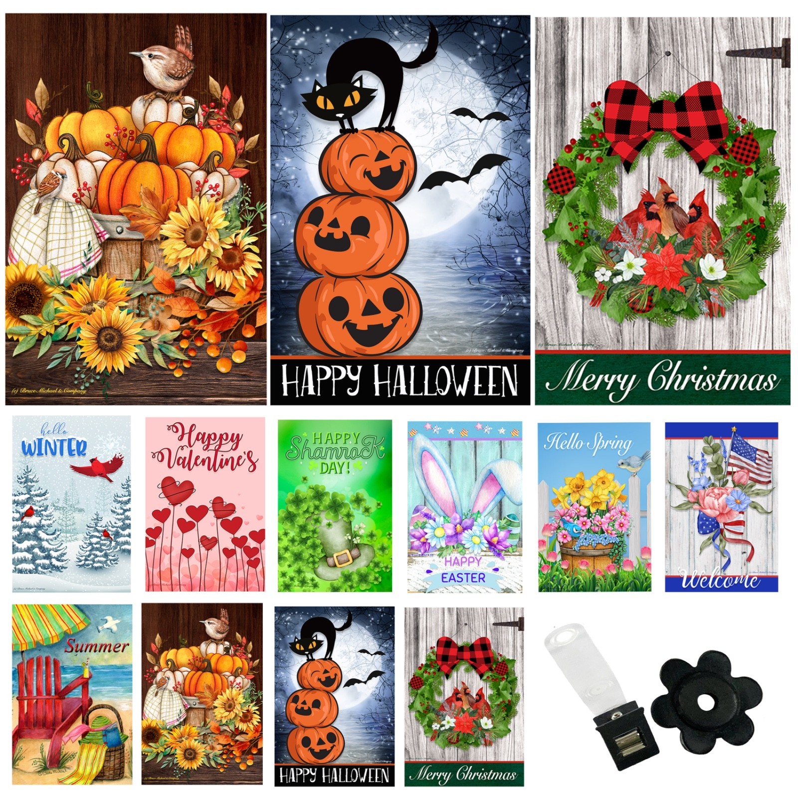 Garden Flags (Set of 10) 12x18 Inch Double Sided Yard Flags Seasons Holidays
