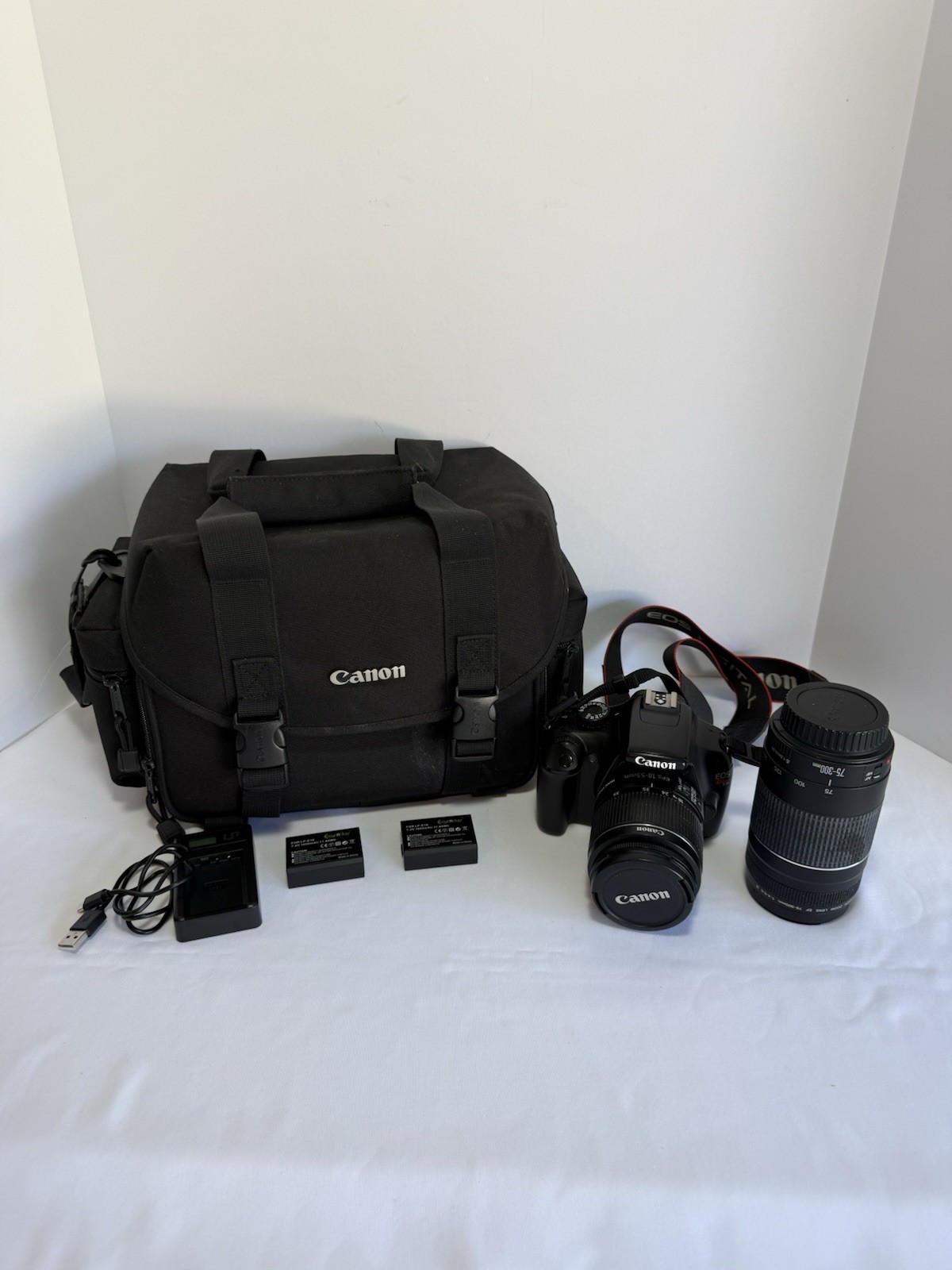 Canon EOS Rebel T3 18.0MP Digital SLR Camera w/18-55mm & 75-300mm, Case, 2 Batts Canon EOS Rebel T3 18.0MP Digital SLR Camera w/18-55mm & 75-300mm, Case, 2 Batts