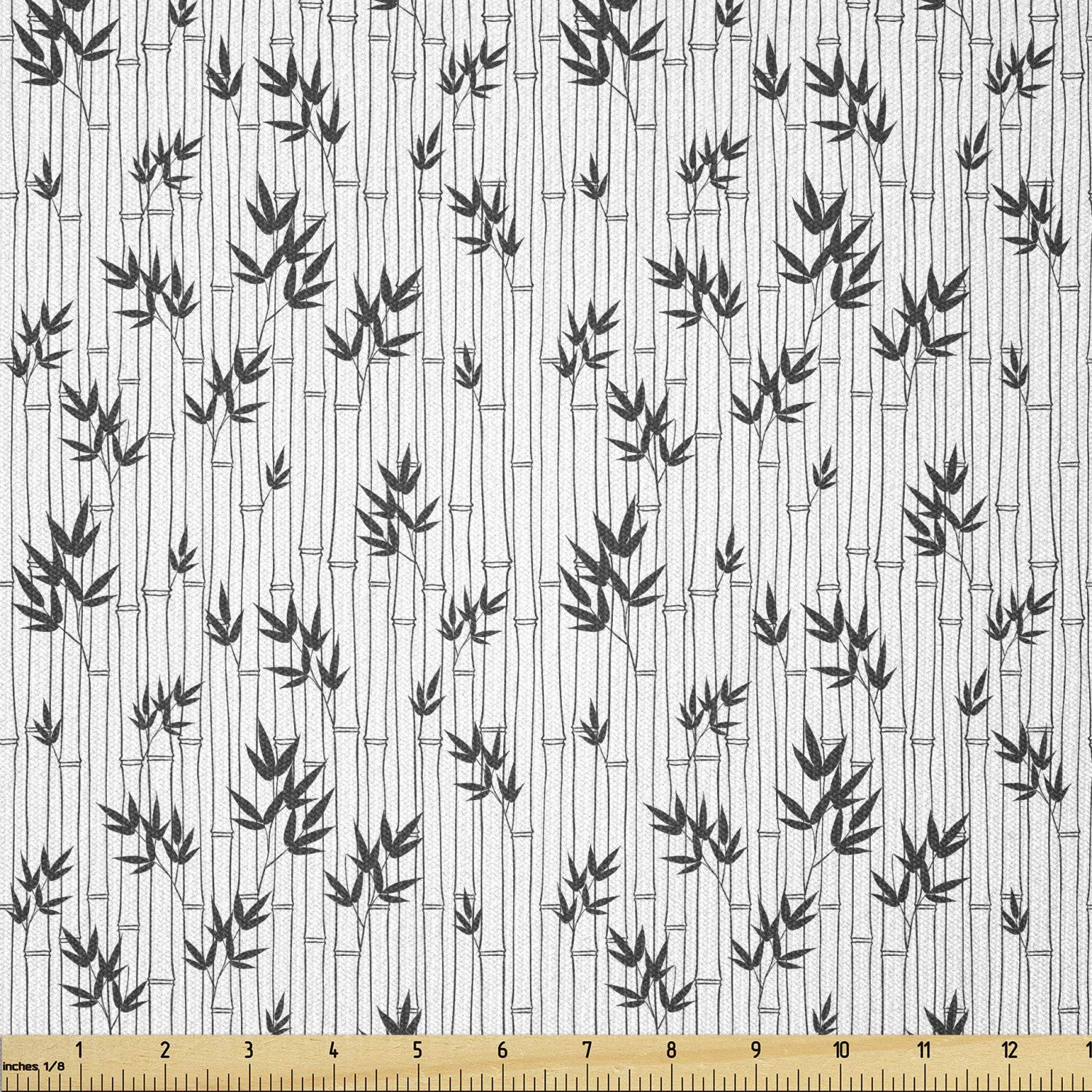 Ambesonne Asian Boho Fabric By The Yard Monochrome Branch Print Leaves Japanese
