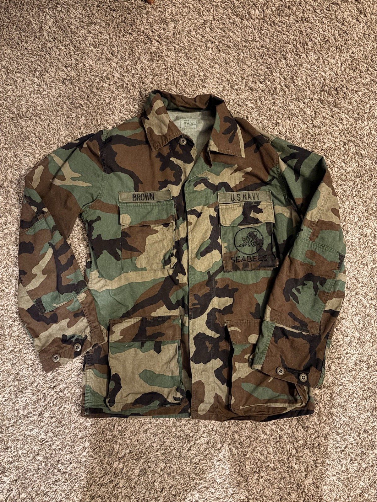 Vintage 1983 US Navy Seabees Woodland Camo BDU Jacket Coat DLA-83 Sz M Cold War Vintage 1983 US Navy Seabees Woodland Camo BDU Jacket Coat DLA-83 Sz M Cold War